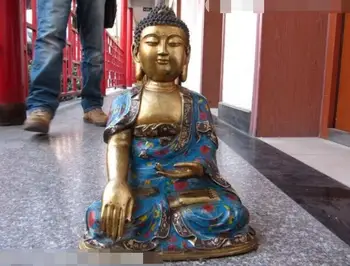 

Free shipping S03536 Tibet Buddhism Temple Copper Bronze cloisonne Sakyamuni Tathagata Buddha Statue