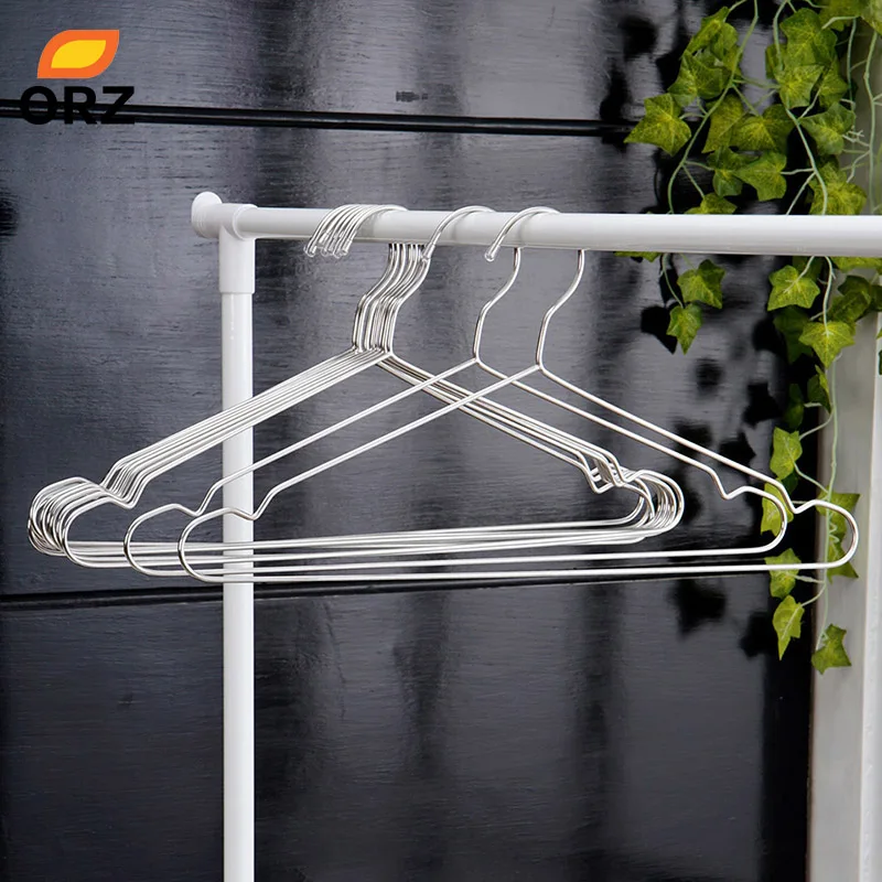 ORZ 10PCS Clothes Hangers Stainless Steel Solid Wire Metal Holders Drying High Quality Clothing Shirt Hangers Clothes Rack