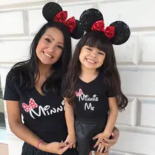 Summer Family Matching Outfits Fitted Kids minnie T-shirt Black Short Sleeve Women Daughter Tee Baby Kids Girl T-shirts Tops