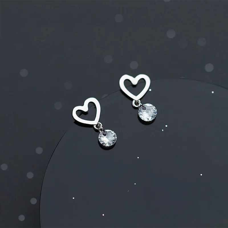 sweet hollow heart zircon earrings 100% 925 Sterling silver Jewelry fashion Hypoallergenic Stud earrings for women gift