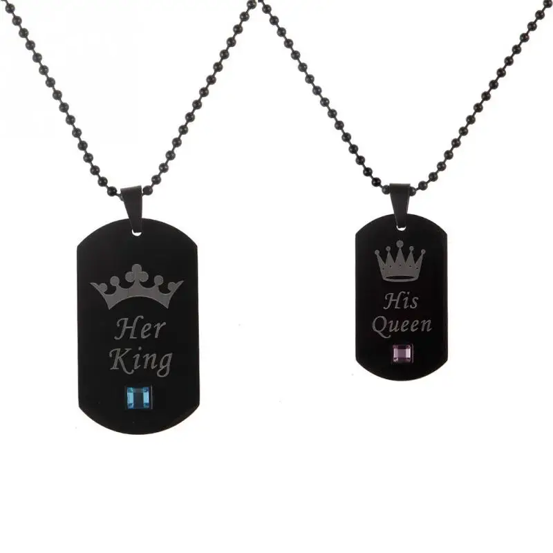 1 пара ожерелье s Her King& His queen ожерелье из нержавеющей стали для влюбленных подарок на день Святого Валентина