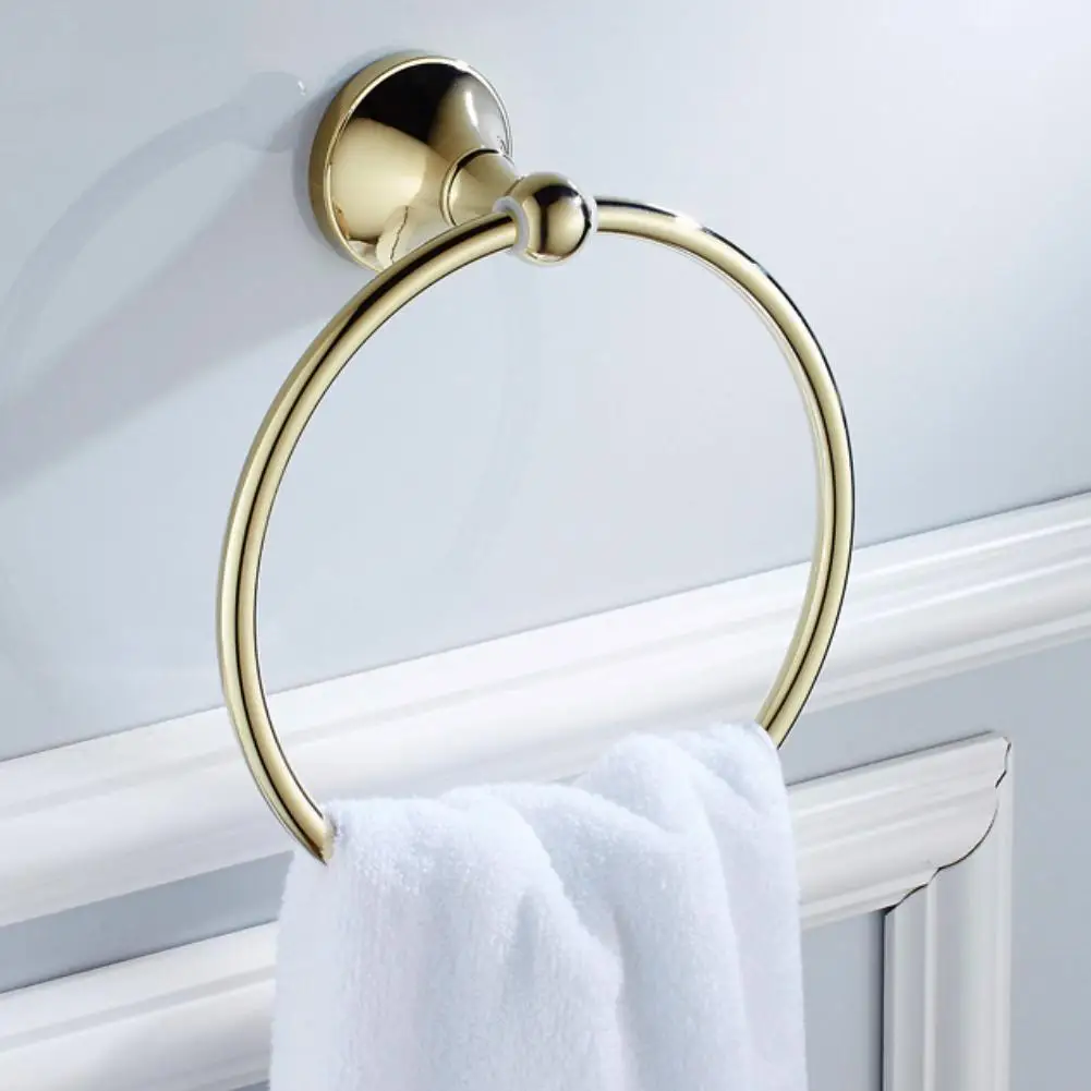 

New Gold Plated Bath Wall Mounted Chrome Towel Ring Hand Rack Roll Rail Towel Holder Toilet Furnitures Bathroom Hardware