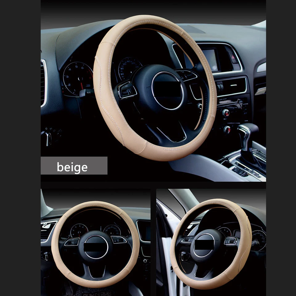 

38CM Genuine Leather 7Color Car Steering Wheel Cover For Renault Megane Duster Clio Honda Civic Fit VW touareg mk7 MK5 Mazda 3 6