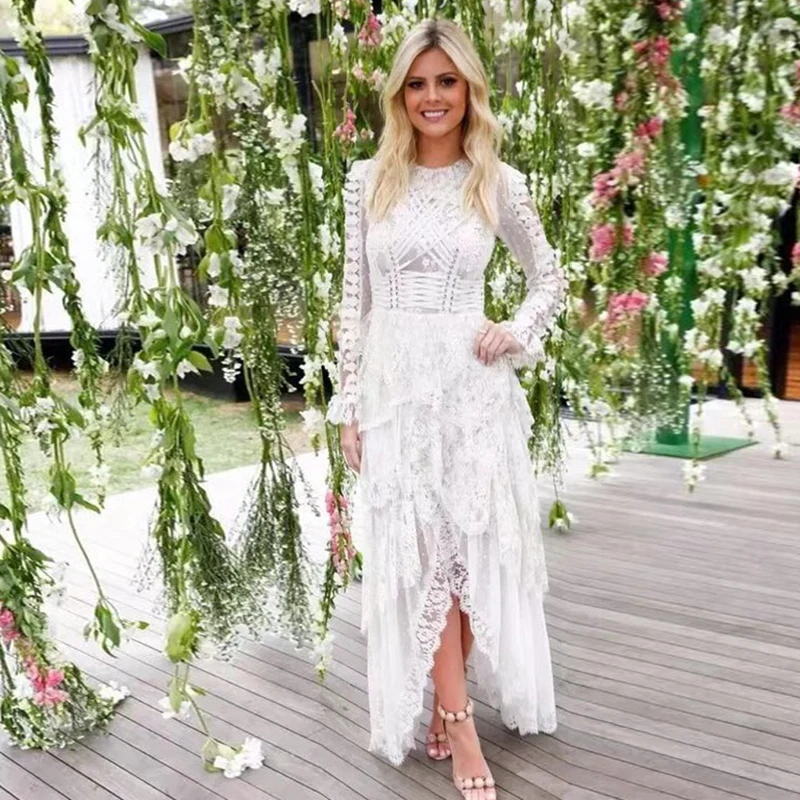 

TOP QUALITY New Stylish 2018 Runway Dress Women's Lacing Rope Cascading Ruffle Lace Asymmetrical Dress