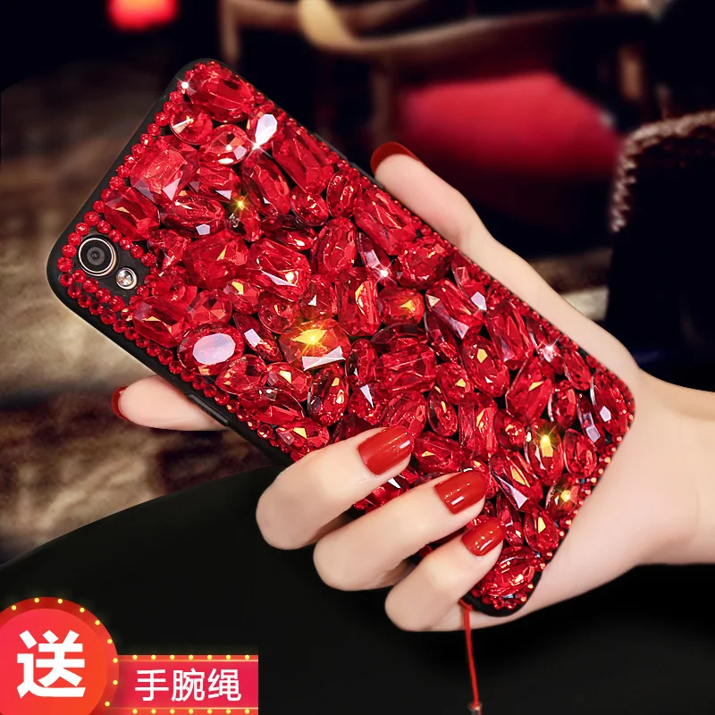

Ruby Diamond Rhinestone Red Fashion Women Detachable Wrist Strap Case For IPhone X Xs 7 8 Plus 6 6S Plus 5 S Cover