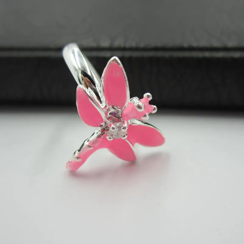 

Free Shipping 925S Pave Setting White CZ Red Orange Glowing in Dark Jewelry Insect Butterfly Shape Finger Rings