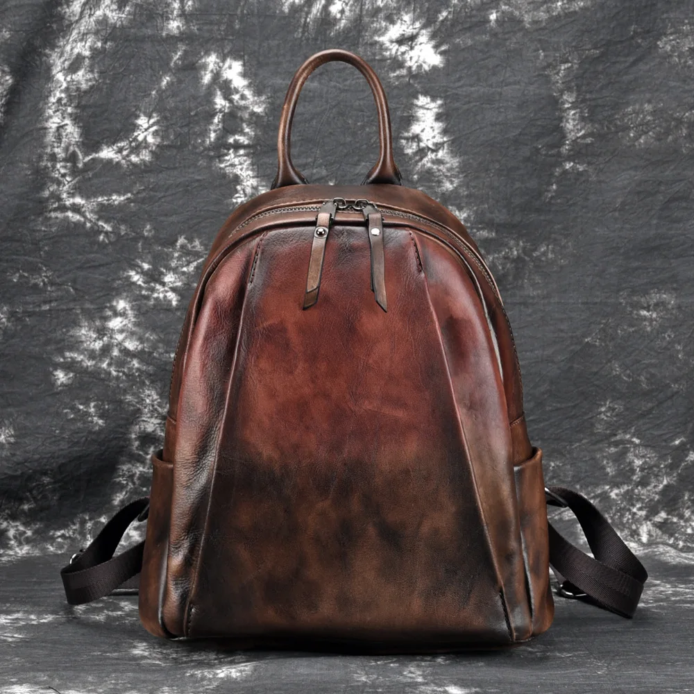 Высококачественный рюкзак из натуральной кожи, дорожная сумка, винтажный цветной рюкзак, женский рюкзак из натуральной кожи - Цвет: Coffee Red