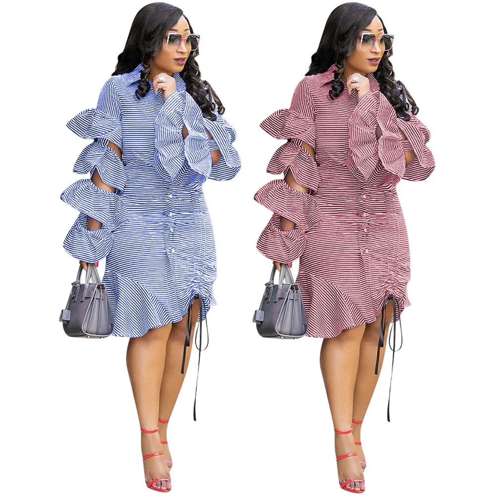 

New style African Women clothing Dashiki fashion Print cloth Striped hem dress size S M L XL XXL XXXL 9288