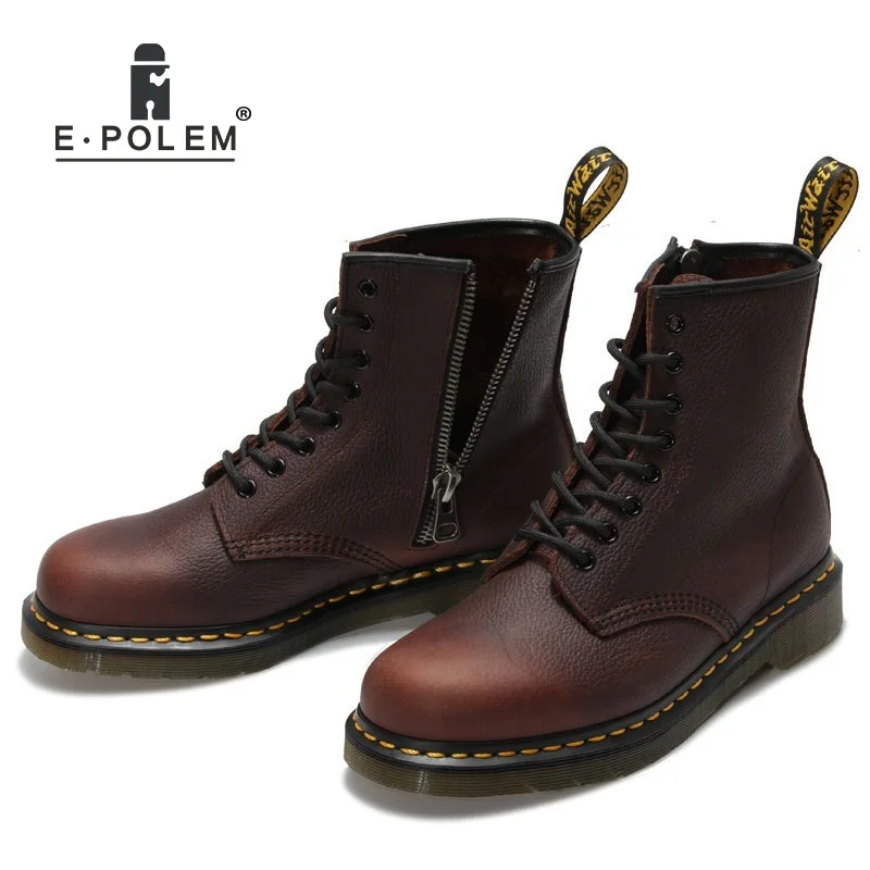 

New Vintage Flat Brown Woman Leather Martin Boot Unisex Genuine Leather Ankle Boots Short Motorcycle Boot Fashion Women Shoes