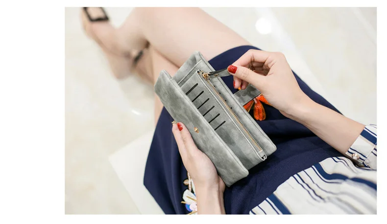 MJ Women Leather Wallets Matte PU Leather Long Wallet Lady's Brand Design Bi-Fold Clutch Purse Coin Pocket Multiple Card Holder (18)