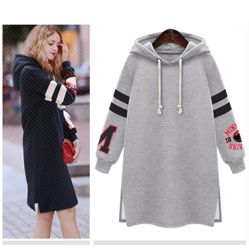 2017 Spring Autumn Hooded Sweatshirt Dresses Women Loose Plus Size