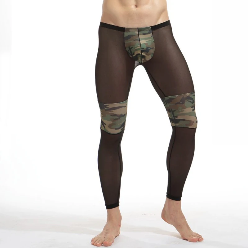 Леггинсы для бега, мужские сексуальные прозрачные камуфляжные штаны для йоги, мужские колготки, дышащие обтягивающие леггинсы для бодибилдинга