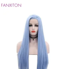 FANXITON светильник, синий парик, синтетические парики на кружеве для женщин, прямые, высокотемпературные, вечерние, для косплея
