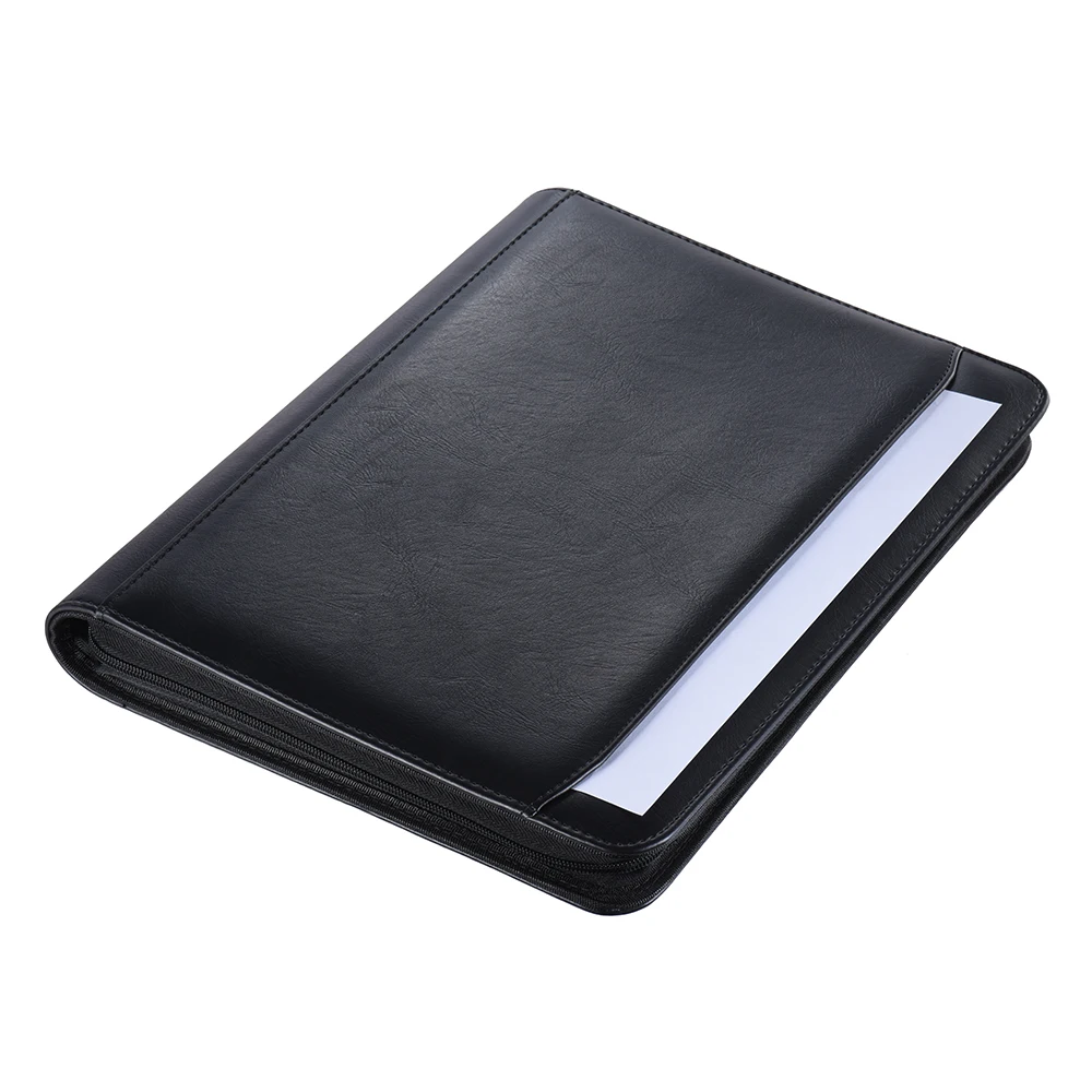 

Multifunctional Document Folder Case Business Portfolio Padfolio Organizer A4 PU Leather Zippered Closure Loose-leaf Caculator