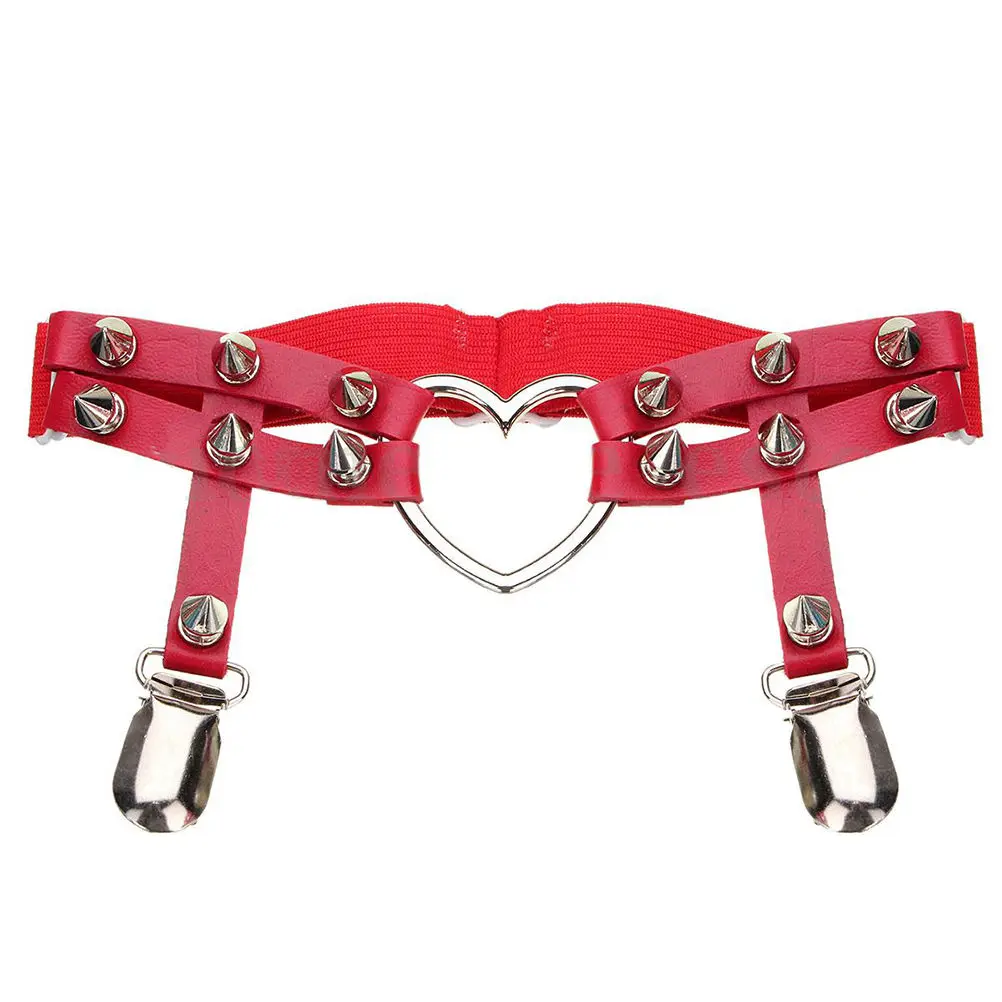 

1pcs Rock Pub Punk Harajuku Girl Garter Belt Rivets Leg Ring Thigh Harness Heart Black Vintage Suspenders For Women