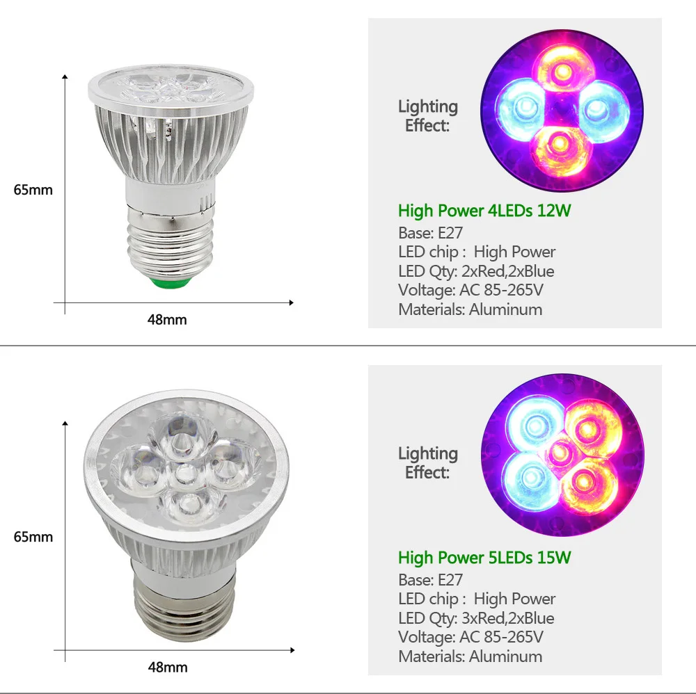 1 шт. полный спектр E27 Светодиодный светильник для выращивания 5 Вт 6 Вт 12 Вт 15 Вт 18 Вт 25 Вт SMD 5730 2835 Светодиодный точечный светильник для теплиц цветущих растений
