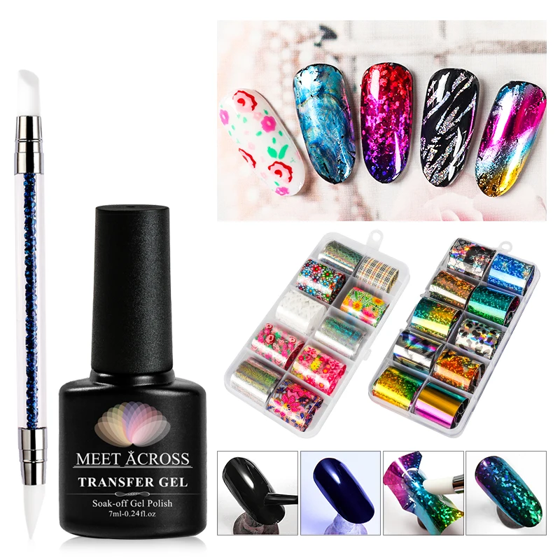  MEET ACROSS 2Pcs/Set Nail Foils Polish Stickers Set Starry Paper Transfer Foil Wraps Adhesive Decal