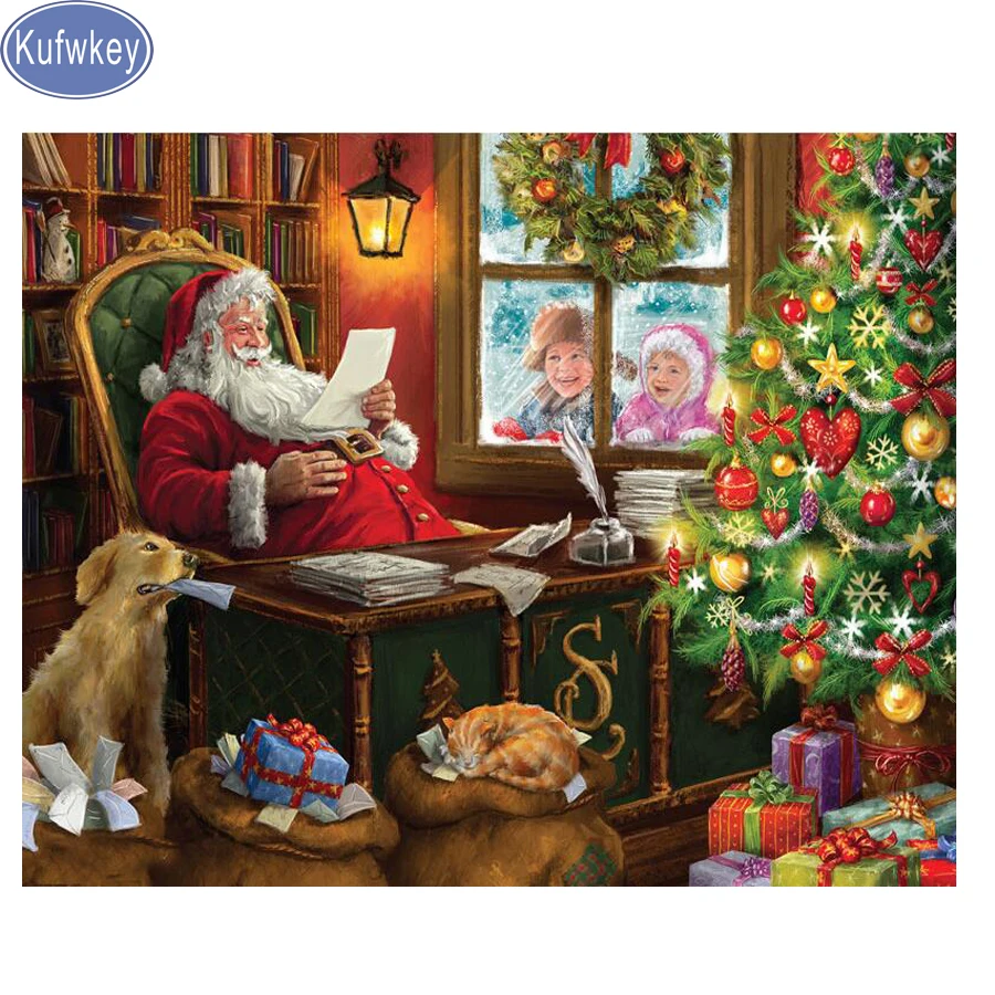

Christmas tree/Santa Claus/dog/cat/5d Diy diamond painting full square mazayka mosaic diamond embroidery cross-stitch home decor