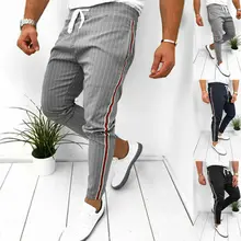 Мужские повседневные штаны длиной до щиколотки с эластичным ремешком, полосатые спортивные штаны для бега, фитнеса, спортивные штаны, длинные штаны