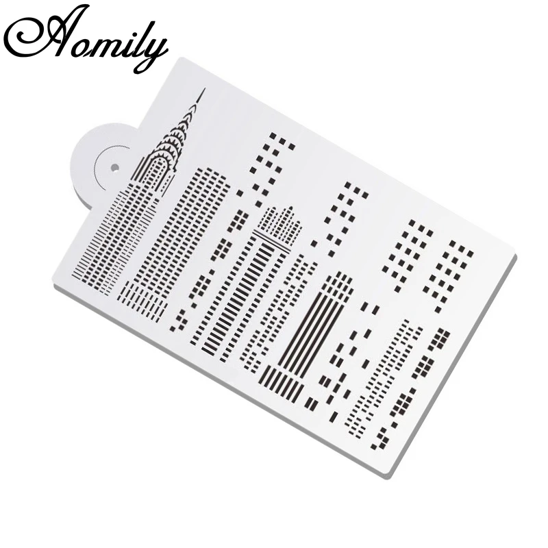 

Aomily пластиковые высокие здания трафарет для торта Аэрограф Живопись Художественная форма печенье помадка формы для пирожных Сделай Сам мусс краев инструмент для украшения