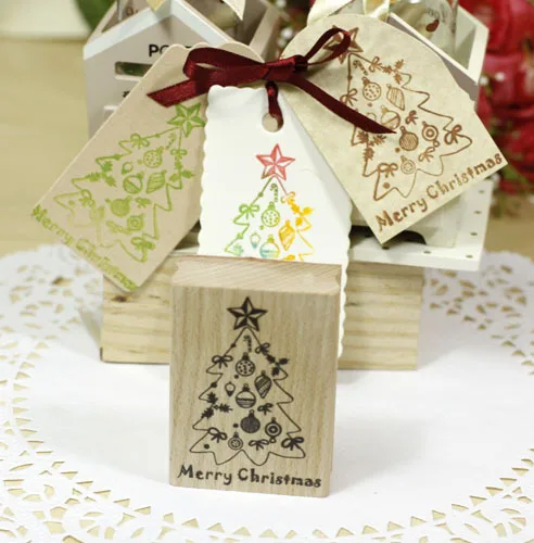 

handmade Merry christmas tree 5*7cm wooden rubber clear stamps for scrapbooking carimbo timbri stempel wood silicone stamp