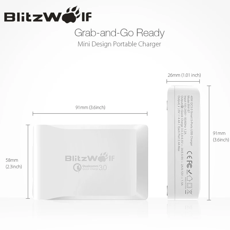 Мобильное зарядное устройство адаптер BlitzWolf BW S7 с технологиям бстрой зарядки3.0 на