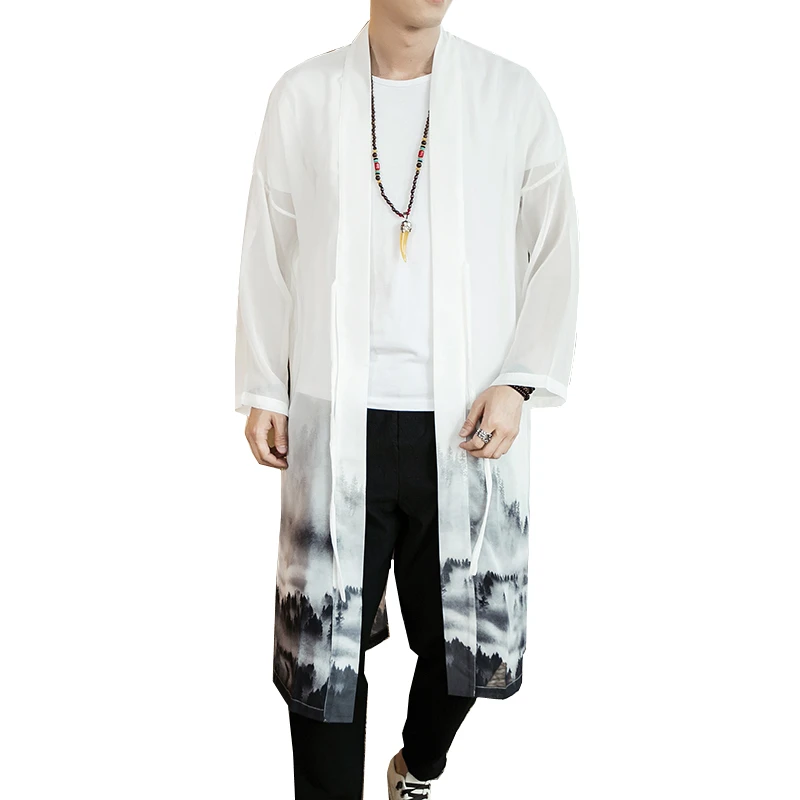 Long Jackets Summer Men Chiffon Gown 