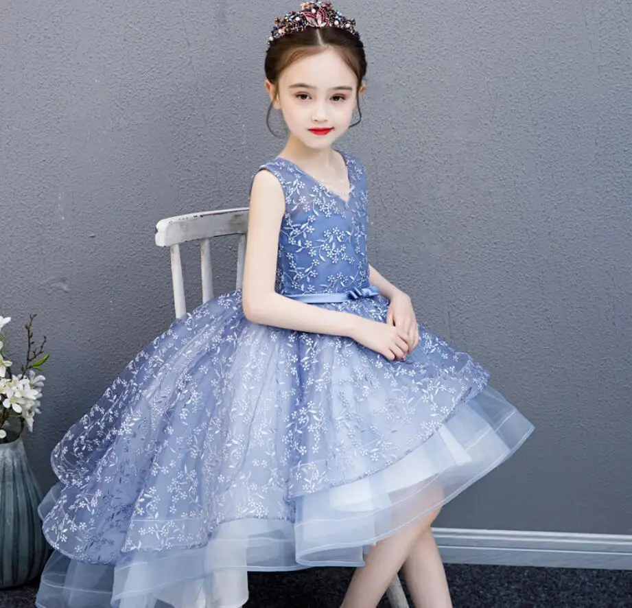 Платье для девочек; высококачественное платье принцессы для подиума; Детские костюмы со шлейфом; свадебное платье с цветочным узором для девочек