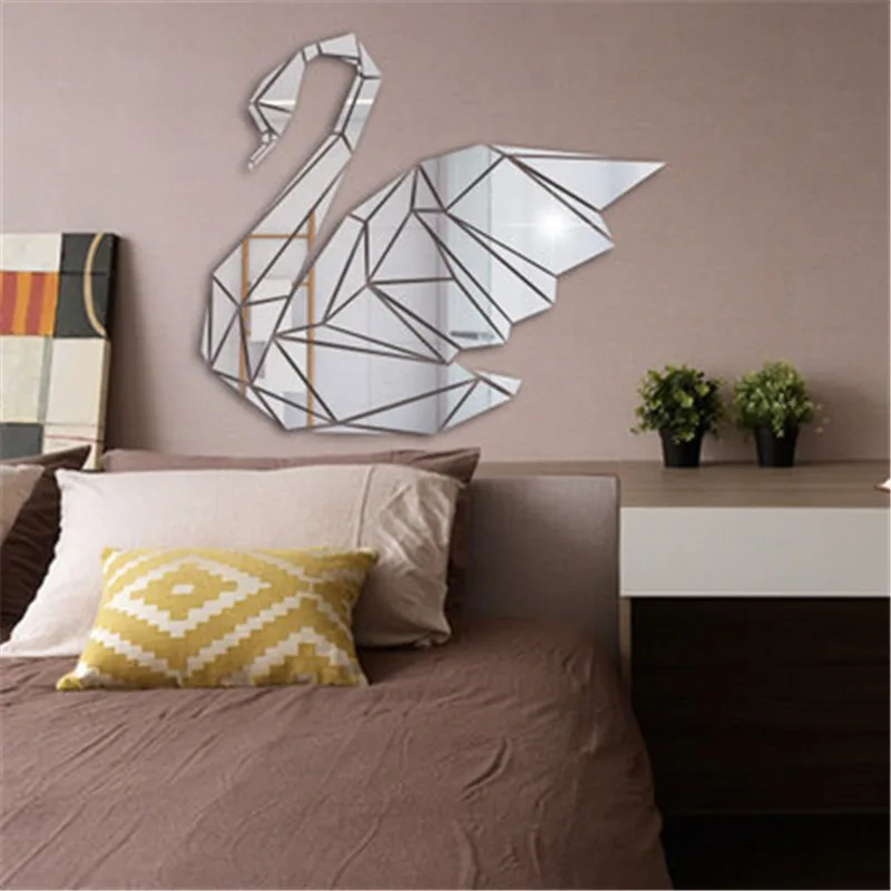 

Acrylic 3D Geometric Swan Mirror Wall Stickers Kids Bedroom Art Mural Decals Home Decor Living Room Mirrored Decorative Sticker