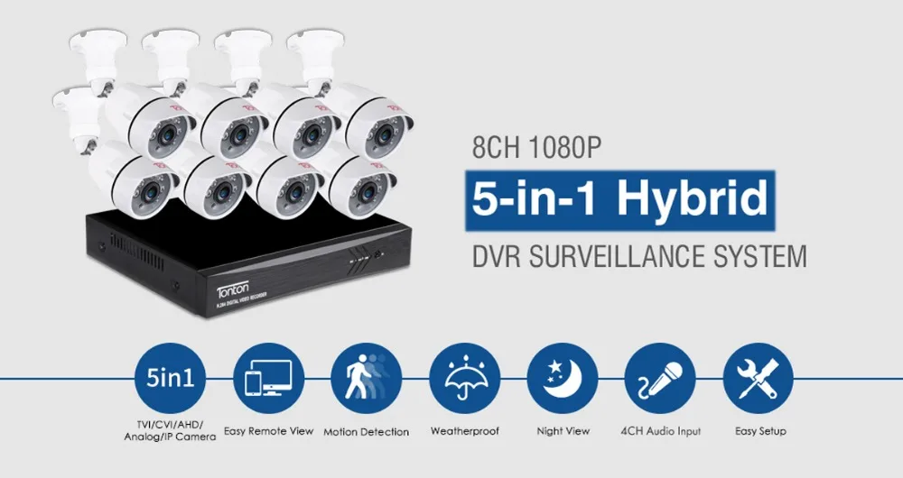 Tonton 8CH DVR 1080P HDMI CCTV система видео рекордер 8 шт 2.0MP Домашняя безопасность Водонепроницаемая камера ночного видения комплекты видеонаблюдения
