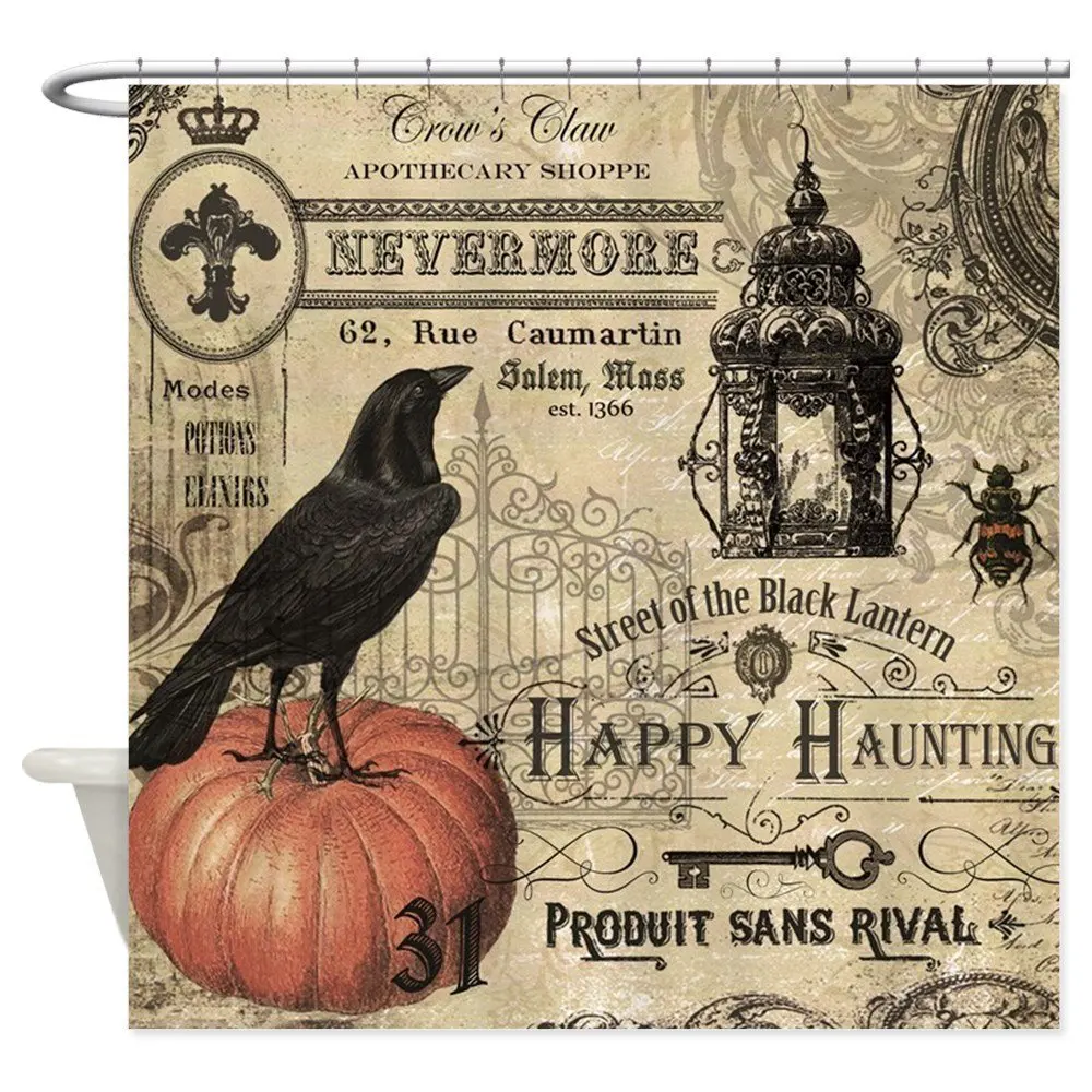 Modern Vintage Halloween Decorative Fabric Shower Curtain Set and Anti-slip Floor Mat Outdoor Rugs | Дом и сад