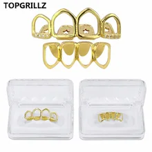 TOPGRILLZ набор гриля с золотым покрытием, четыре полых зубные решетки для лица с фианитами и нижними зубцами для мужчин и женщин