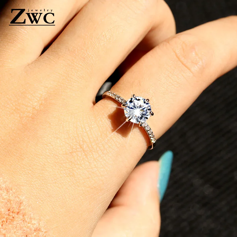 ZWC классические роскошные 6 когтей дизайн AAA кубический циркон обручальное кольцо для женщин и девушек вечерние Модные кольца с кристаллами ювелирные изделия
