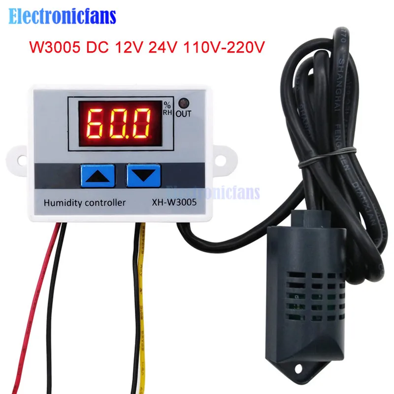 

AC 110V 220V 12V 24V XH-W3005 W3005 Digital Humidity Controller Hygrometer Humidity Control Switch Hygrostat w/ Humidity Sensor
