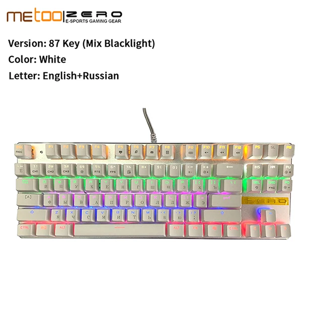 METOO ZERO русский сменный светодиодный с цветной светящейся подсветкой мультимедийная эргономичная игровая клавиатура - Цвет: 87 White English RU