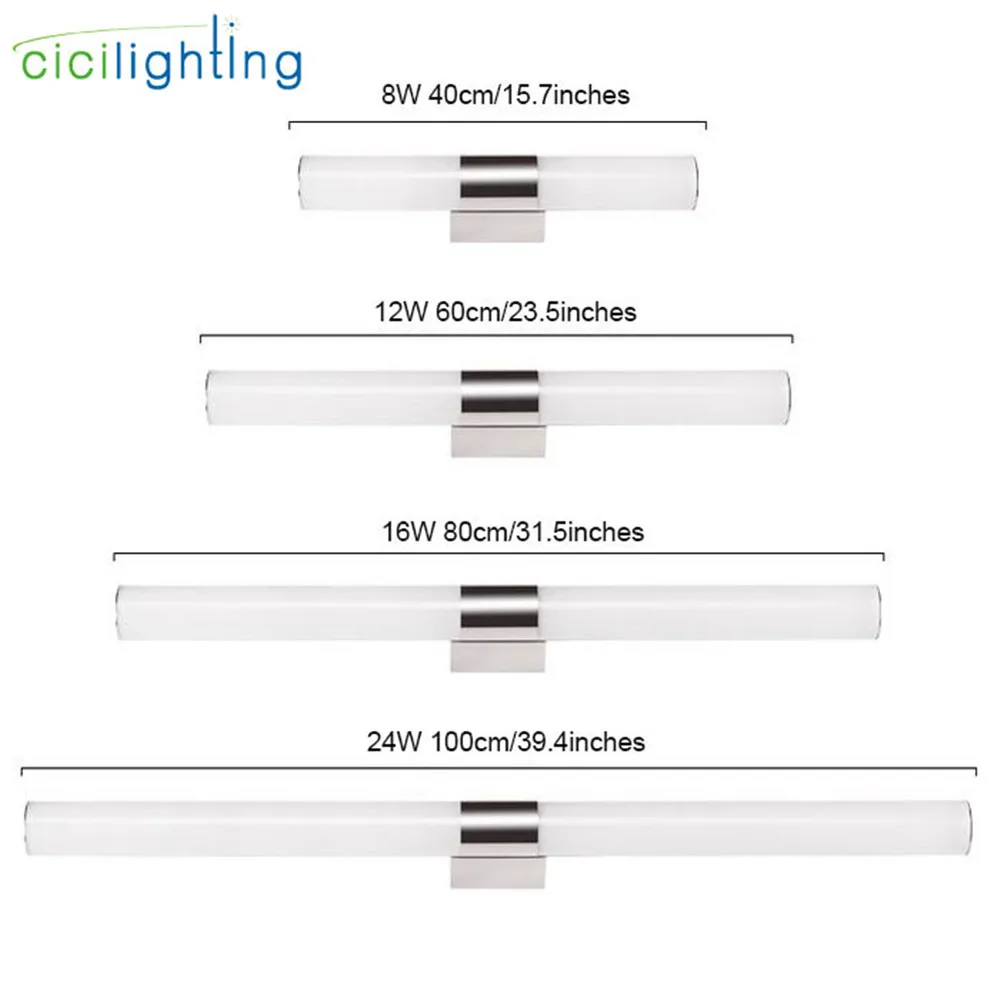 L40/46/60/80/100 см современный светодиодный зеркало для нанесения макияжа светильник для ванной комнаты настенный светильник трубка 8/10/12/16/24 Вт 360 abajur para цилиндр