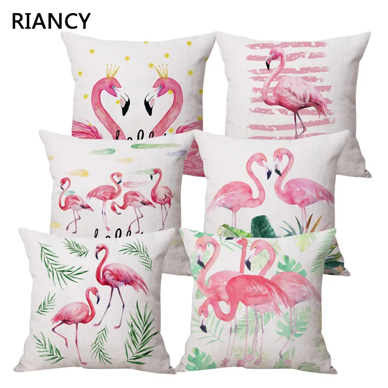 

Tropical Pink Flamingo Cotton Linen Cushion Cover Decorative Sofa Cushions Pillowcase Throw Pillow Home Decor Pillowcase 40577