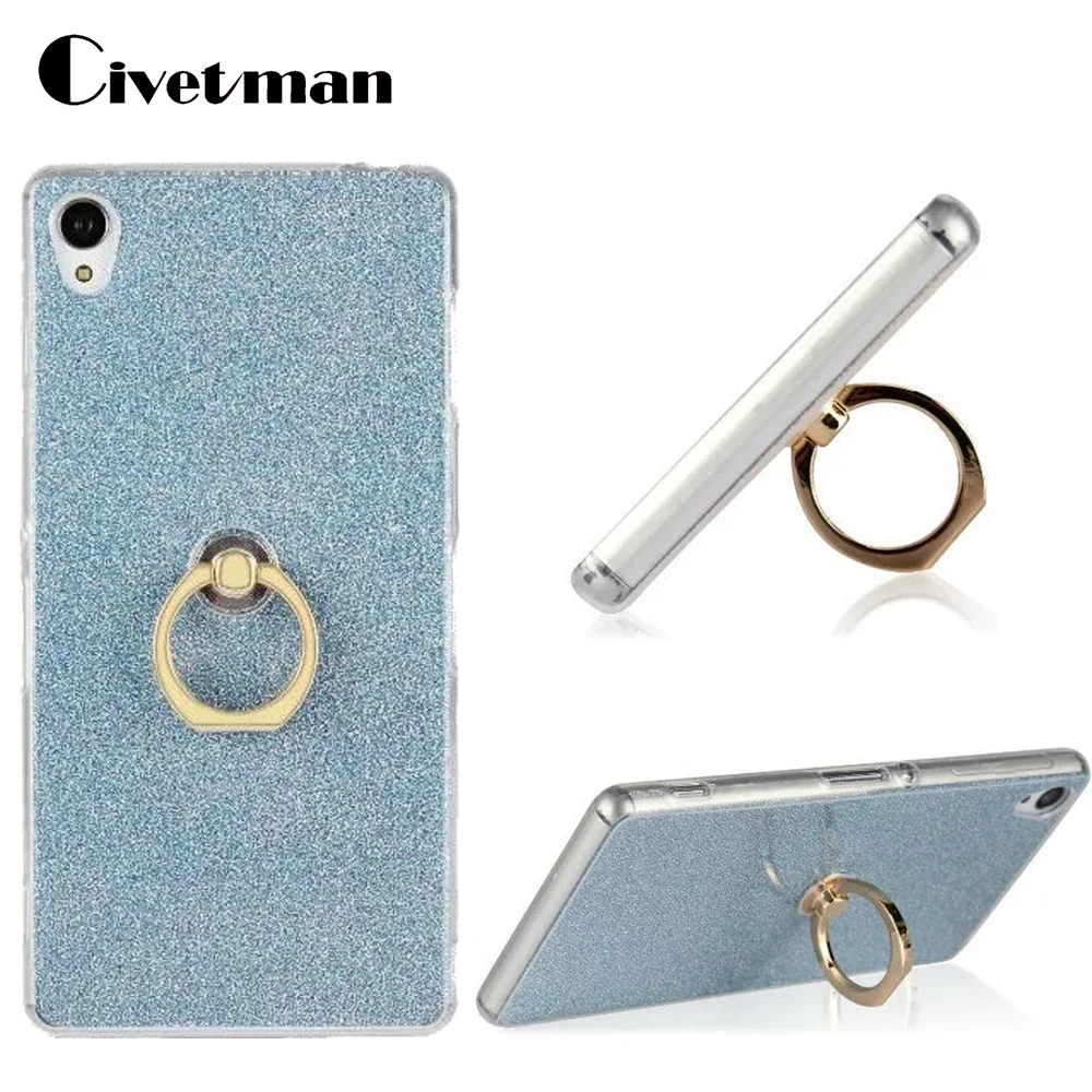 Cover Phone Case For Sony Xperia Z4 Z3+ z3 plus E6553 E6533 5.2&quot TPU Silicone Transparent Shell Flash Glitter Powder Finger Ring |