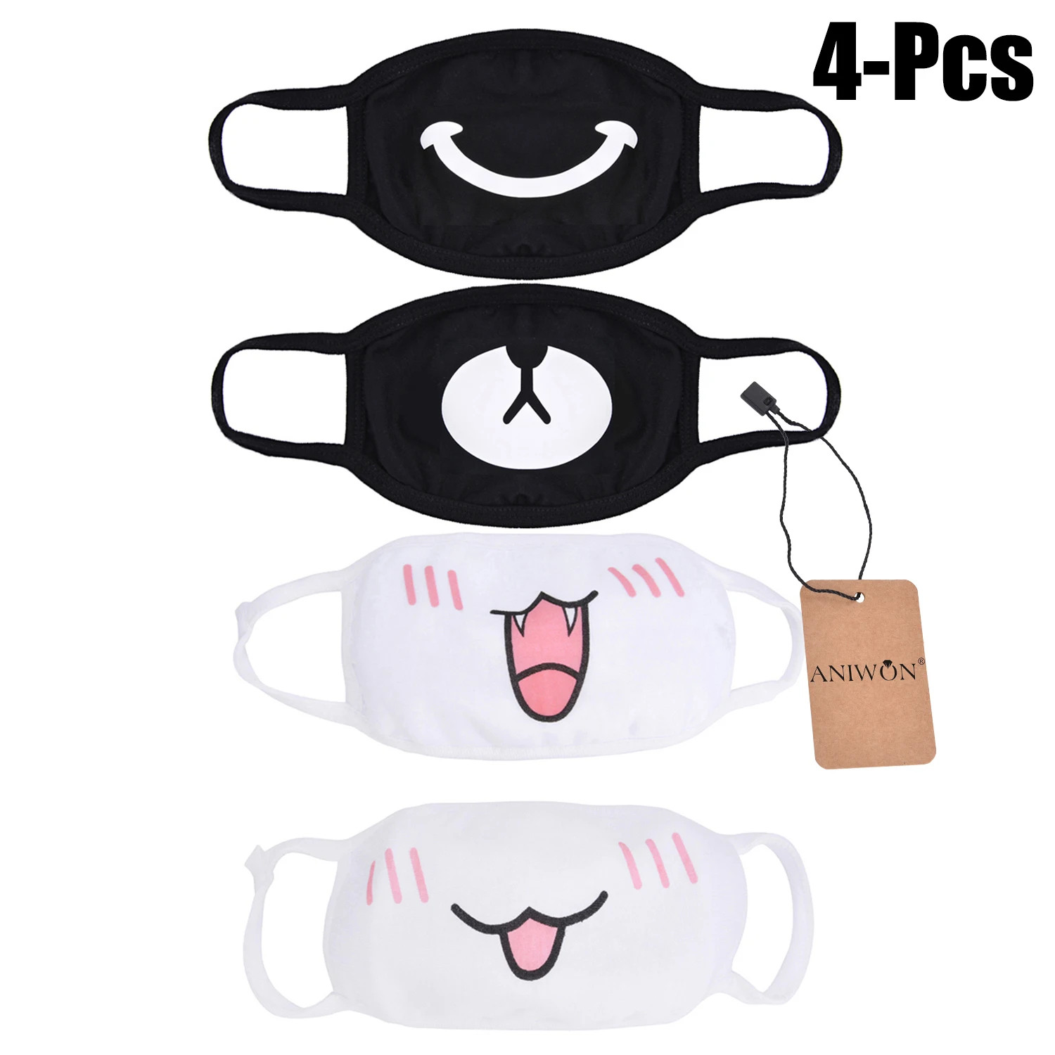 4pcs Cute Anti Dust Mask Cotton Mouth Mask Emotiction Masque Kpop Lucky Bear Masks Anime Cartoon Kwaii Mouth Muffle Face Mask