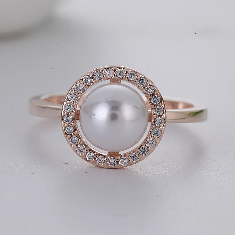 Ladies Accessories Ring Classic Pearl Ring Rose Gold Rhinestone Rings