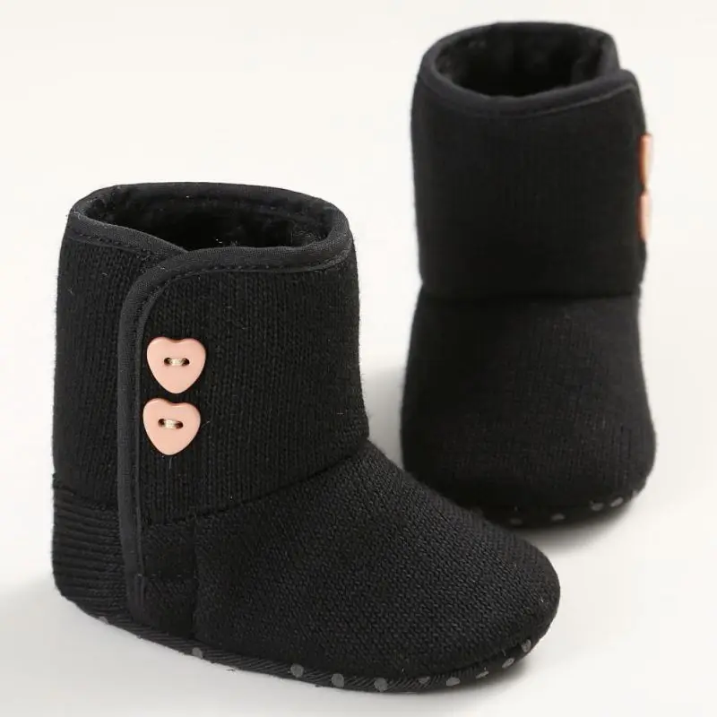 Зимние теплые для новорожденных девочек Детские Prewalker Утепленная одежда Обувь Сапоги и ботинки для девочек Младенческая малышей принцессы Bebe шпаргалки снег Вязание пинетки - Цвет: Черный