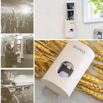 

1pc Wheat Straw Paste Nail-free Automatic Extrusion Toothpaste Wall-mounted Lazy Toothpaste Extruder Toothpaste Rack Holder