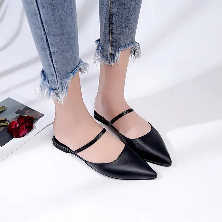 

PADEGAO Korean fashion tip Half drag Closed Toe Slides for Women Flat Comfy wild Shallow Outdoor Slippers Summer Womens Shoes