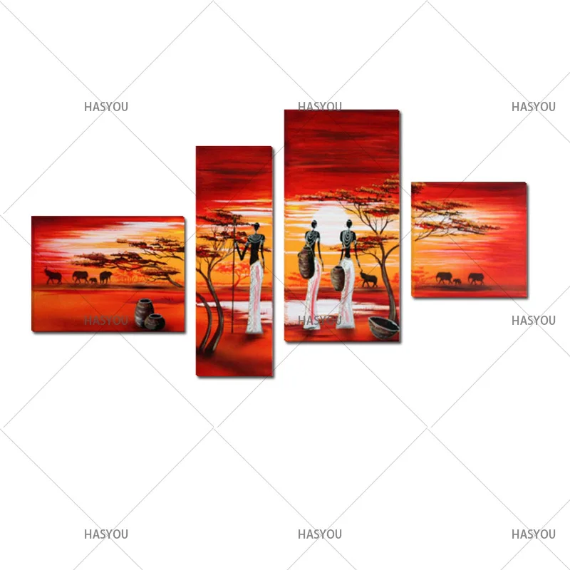 Unframed-4-Panels-Large-African-Landscape-Picture-Wall-Art-Handmade-Modern-Landscape-Oil-Painting-On-Canvas (4)