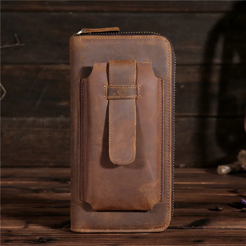 

Crazy horse leather long men's wallet vintage first layer leather mobile phone bag holding a mobile phone bag x 2079