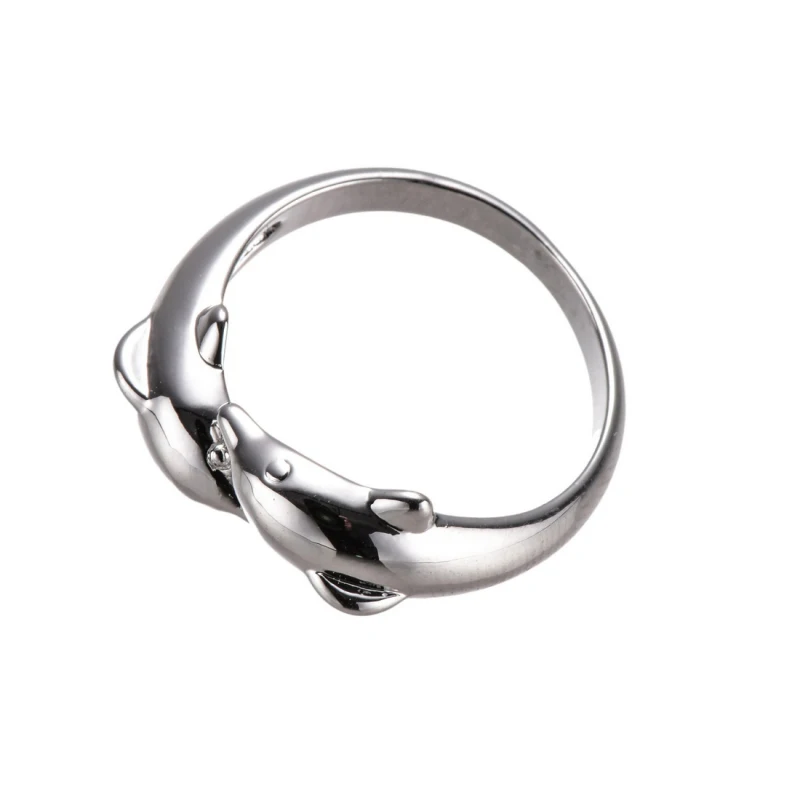 New Fashion Silver Color Party Wedding Rings For Women Cute Lovers Couples Dolphin Adjustable Ring Female Jewelry Accessories