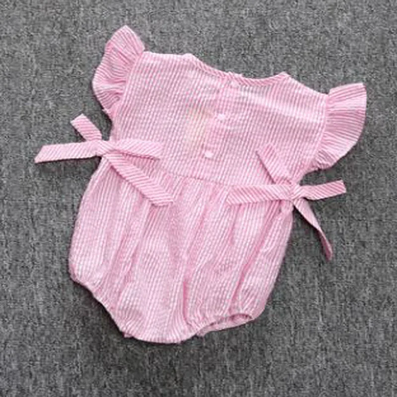 2018 summer newbron infant girls pink stripe with bow one-piece romper beach sunsuit cute toddler baby girls clothing jumpsuit