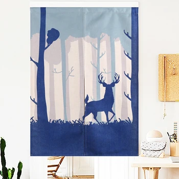 

Nordic modern Flora fauna Simple Blue classic Door Curtain Linen Tapestry Study Bedroom Home Decor Bedroom Kitchen Curtain