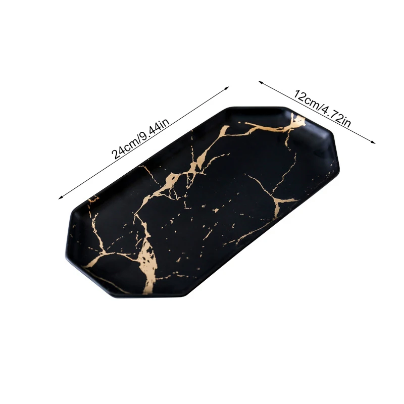 ICESTCHEF мраморная Керамическая Тарелка фарфоровая тарелка для завтрака стейк блюдо в стиле вестерн еда плоская тарелка для десертов посуда - Цвет: Octagonal (black)