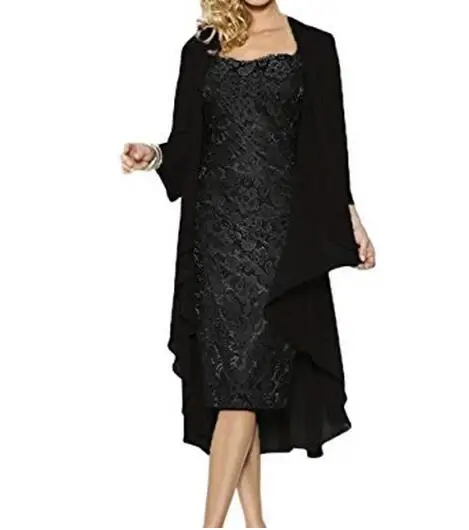 Eren Jossie/Брендовое платье для матери невесты, куртка шифоновая облегающее платье до колен, кружевной дизайн,, Vestido de la madre - Цвет: Черный